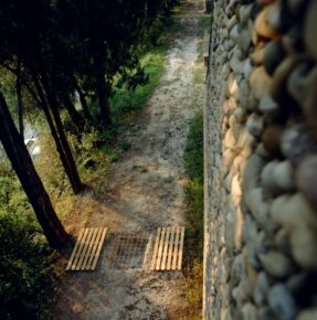 Land art dans l'allée des cypres a la villa arson, dehors, bois