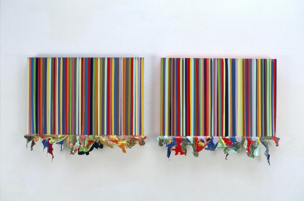 laque sur toile ciré, multicolor