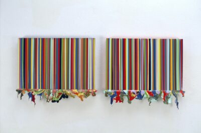 laque sur toile ciré, multicolor
