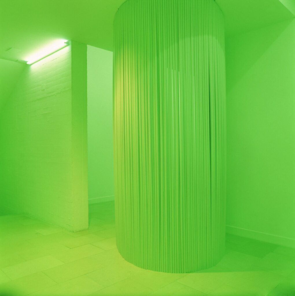rideau en tubes pvc souples, éclairage vert